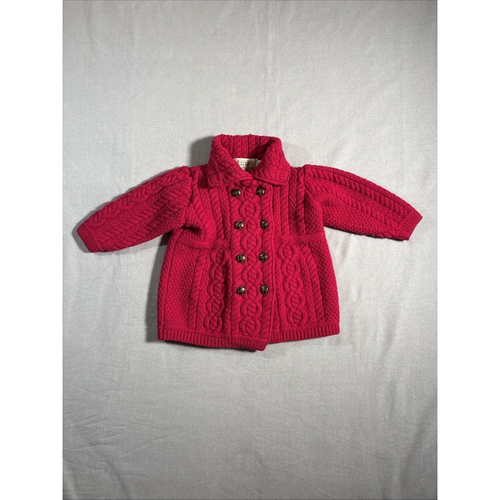 Aran Sweater Market Sweater Girls 4-5 Years Merino Wool Leather Buttons
